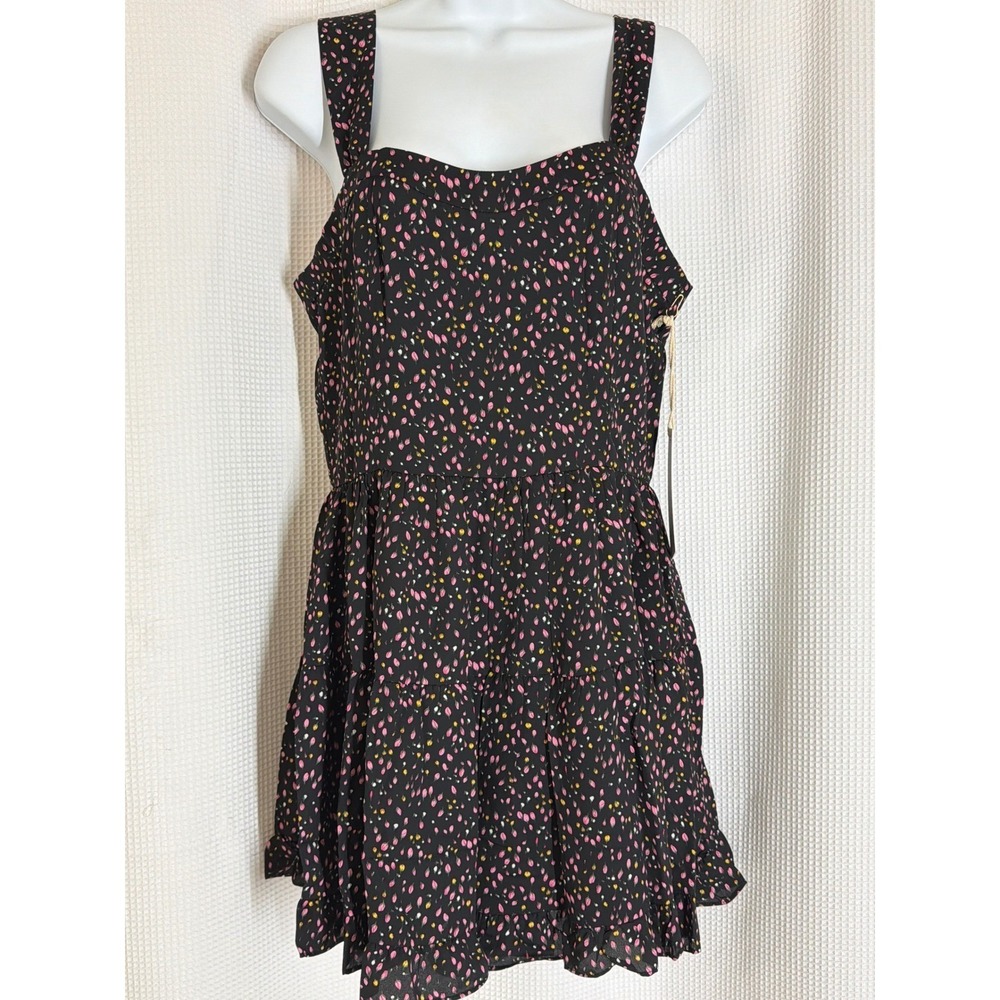 Harper Wren Womens Floral Bud Print Tiered Ruffle Romper Black Pink  xsmall